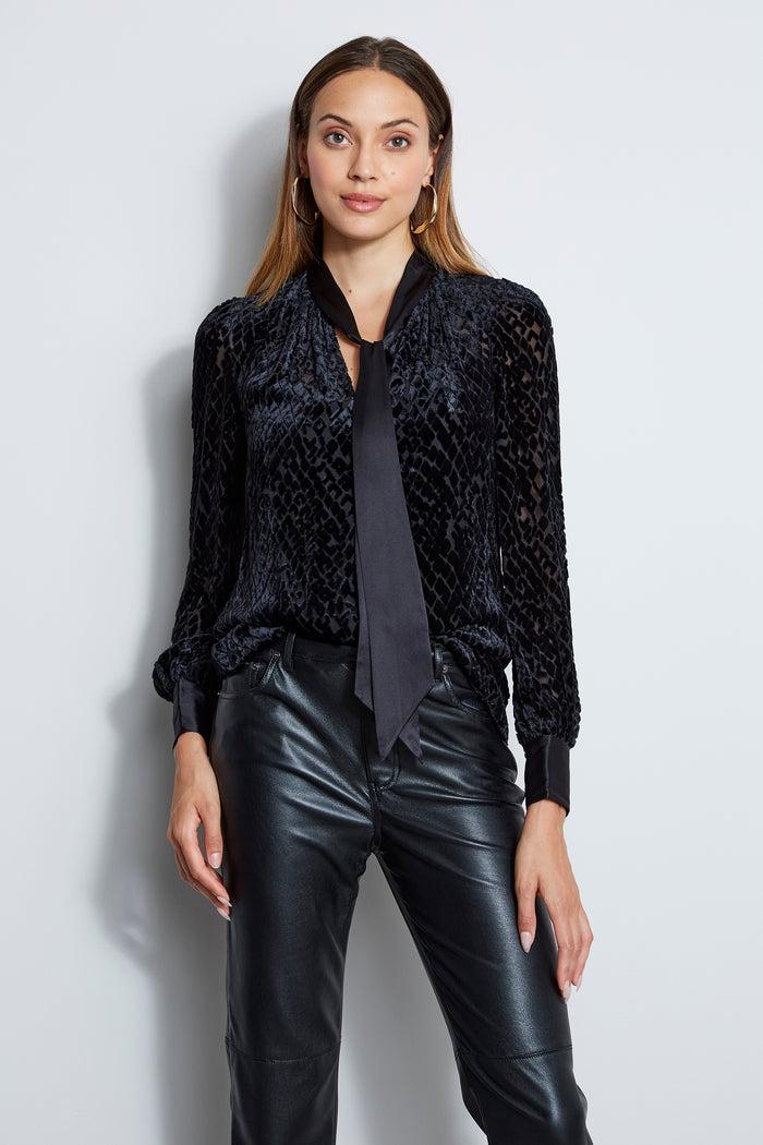 elie tahari Burnout Tie Shirt BLACK