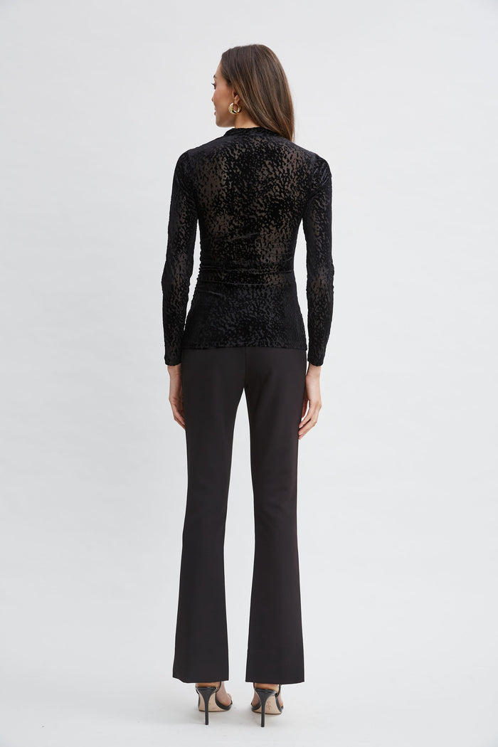 Elie Tahari Burnout Velvet Ruched Knit BLACK