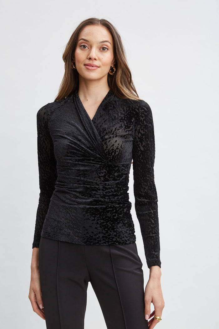 elie tahari Burnout Velvet Ruched Knit BLACK