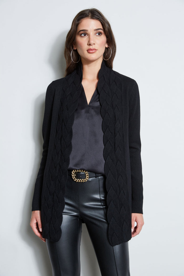 elie tahari Cable Cardigan BLACK