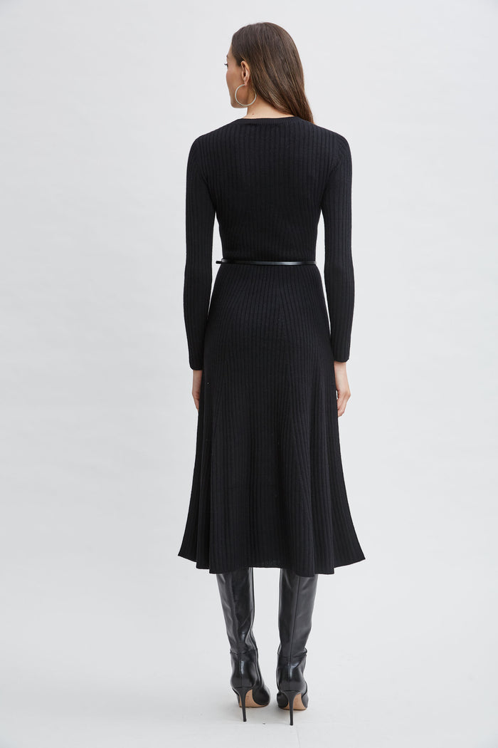 Elie Tahari Cashmere Long Sleeve Belted Dress Noir