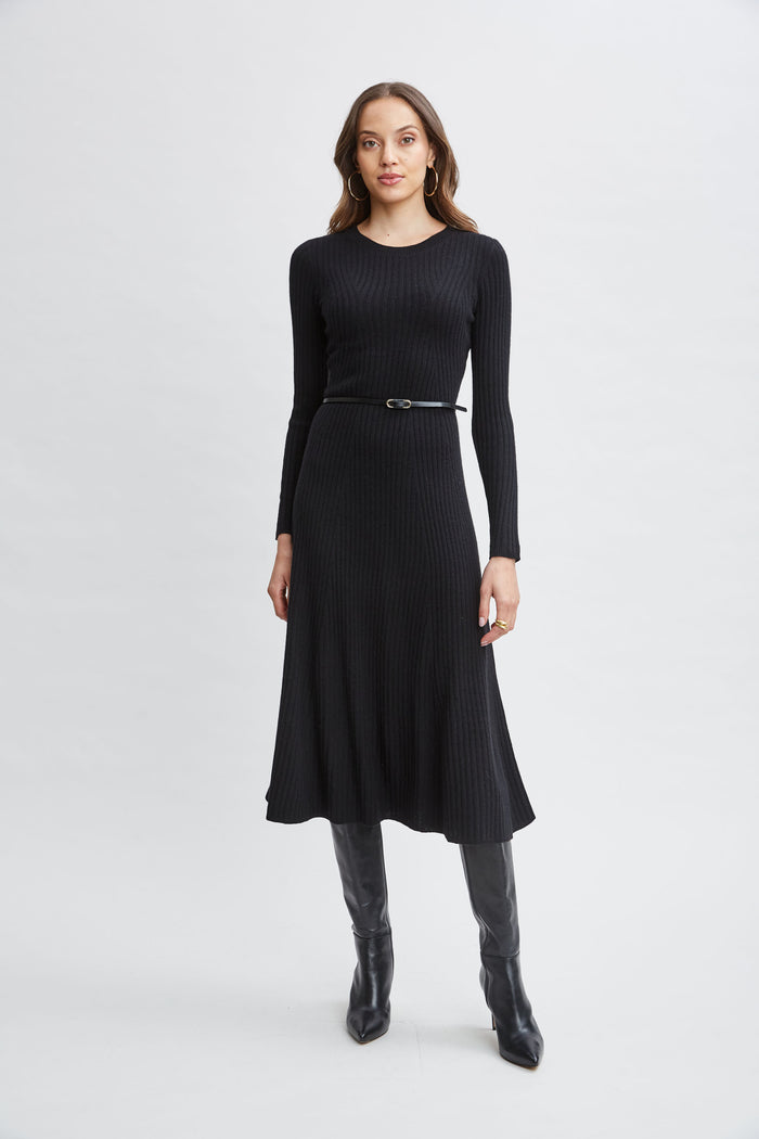 elie tahari Cashmere Long Sleeve Belted Dress Noir