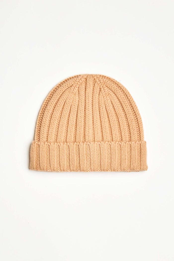 elie tahari Cashmere Wool Rib Beanie Hat HONEY
