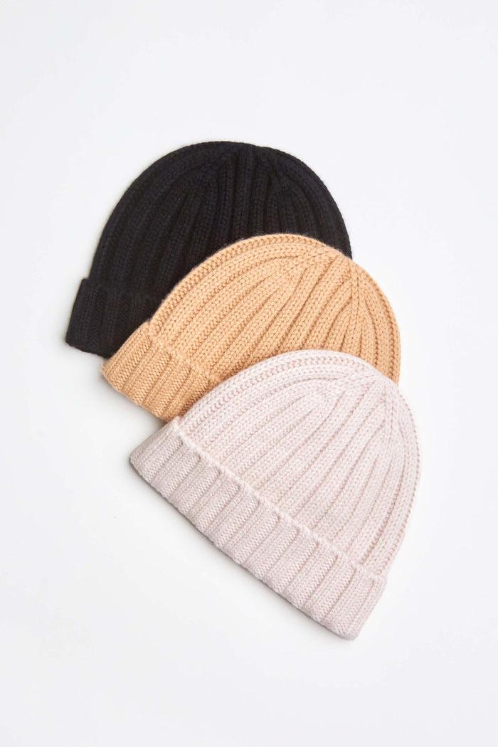 Elie Tahari Cashmere Wool Rib Beanie Hat VANILLA