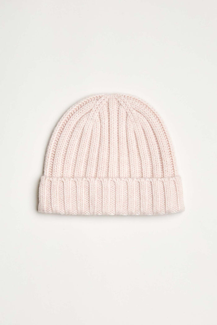 elie tahari Cashmere Wool Rib Beanie Hat VANILLA