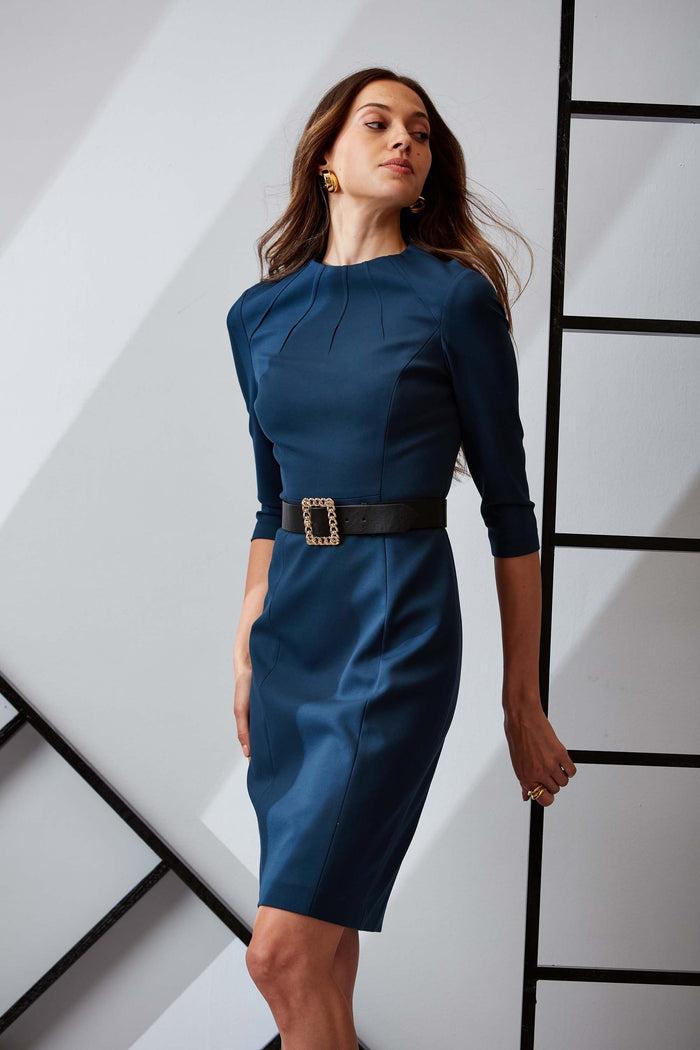 Elie Tahari Chain Belt Dart Dress OCEAN