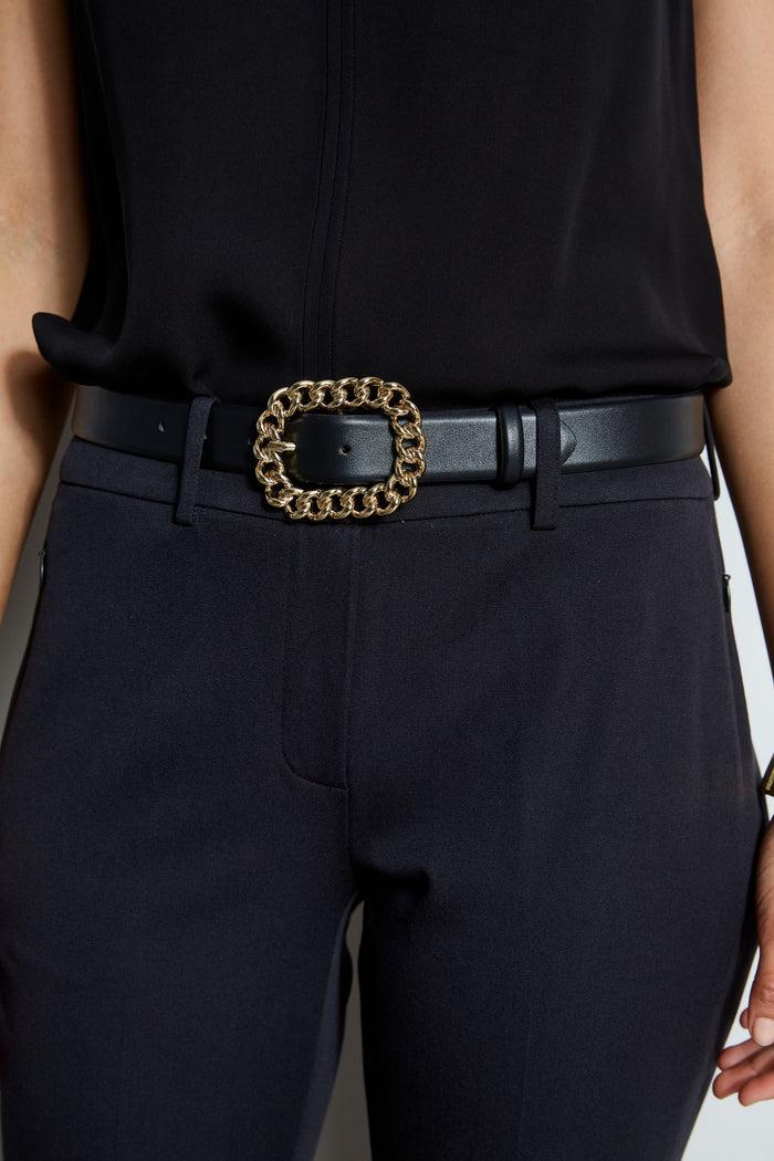 Elie Tahari Chain Buckle Belt Black-Gold