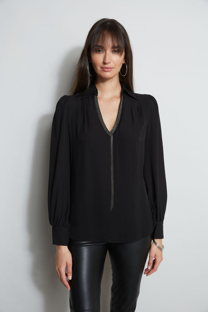 elie tahari Chain Collar Shirt BLACK
