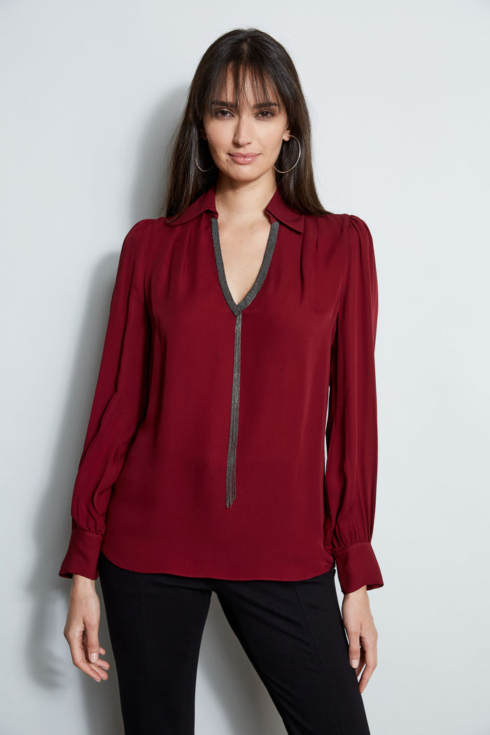 elie tahari Chain Collar Shirt BORDEAUX