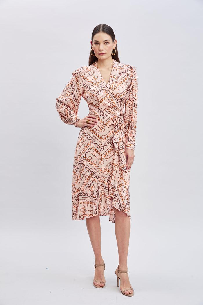 elie tahari Chain Wrap Dress GILDED CHAIN PRINT