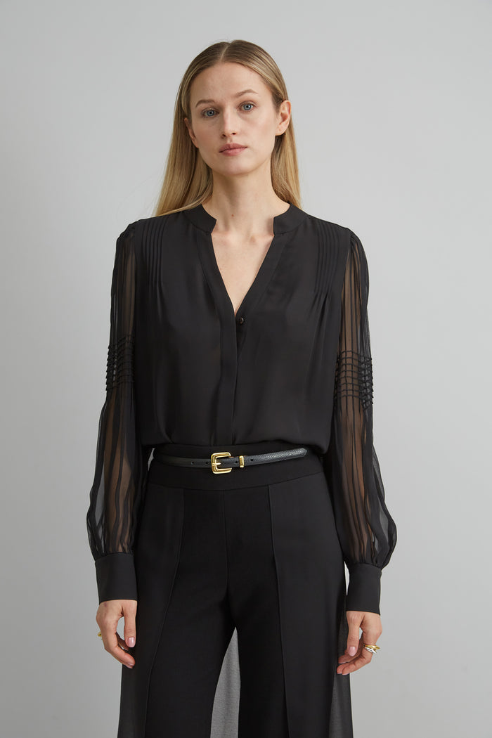 elie tahari Chiffon Button Down Shirt BLACK