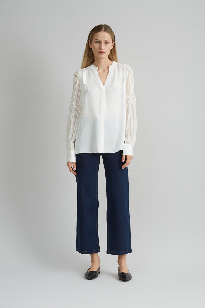 Elie Tahari Chiffon Button Down Shirt FRESH PEARL