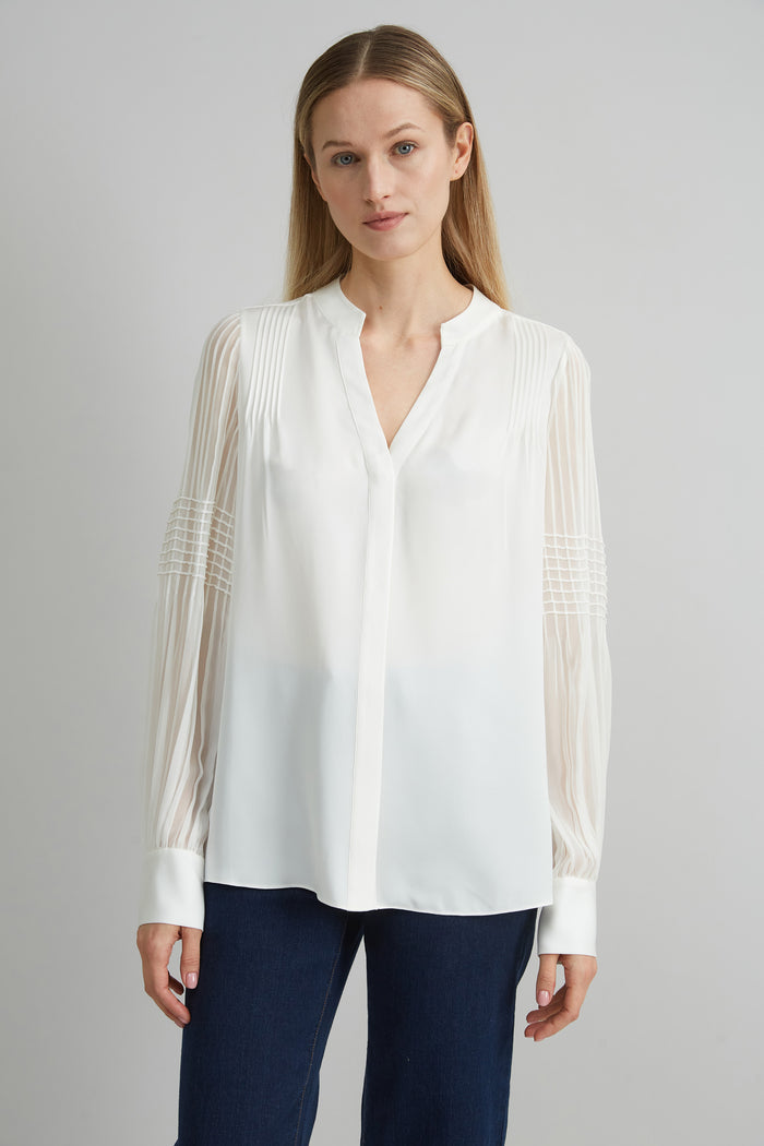 elie tahari Chiffon Button Down Shirt FRESH PEARL