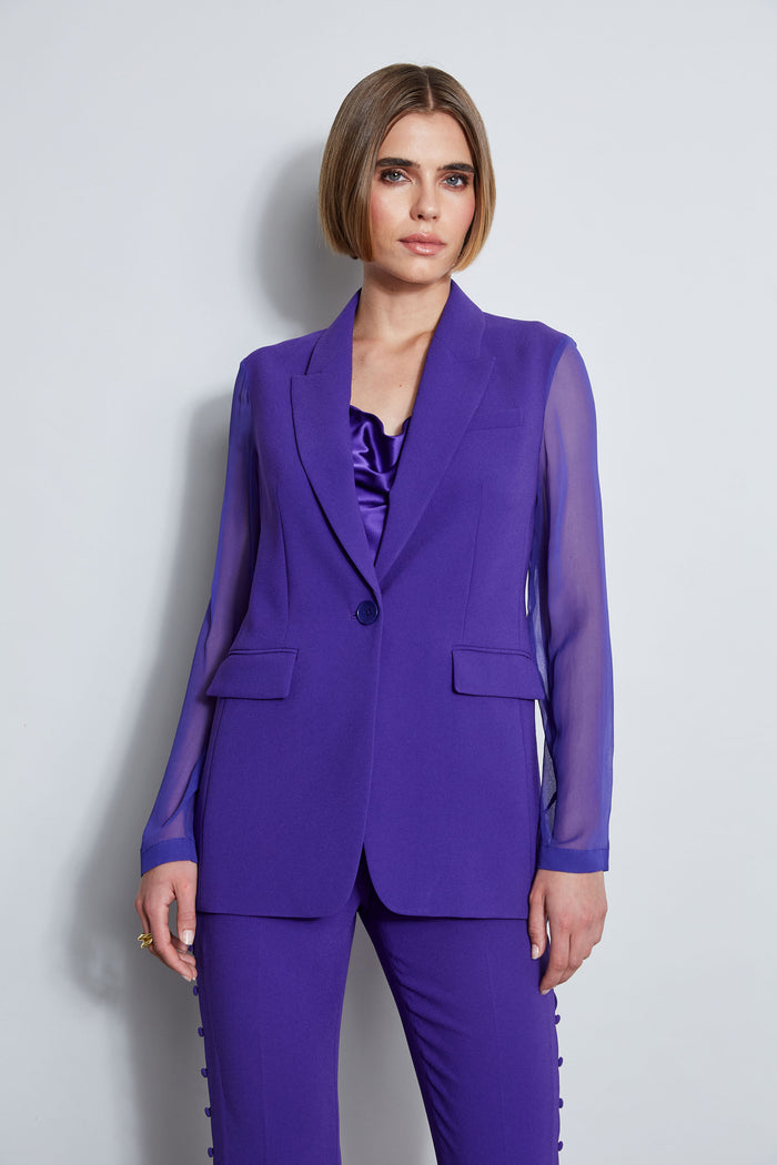 elie tahari Chiffon Combo Crepe Blazer GRAPE