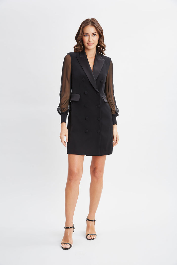 elie tahari Chiffon Sleeve Blazer Dress BLACK