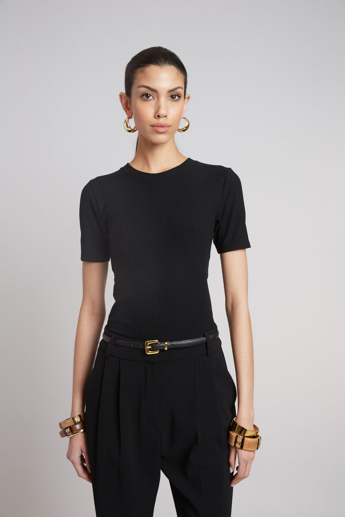 elie tahari Classic Rib Tee BLACK