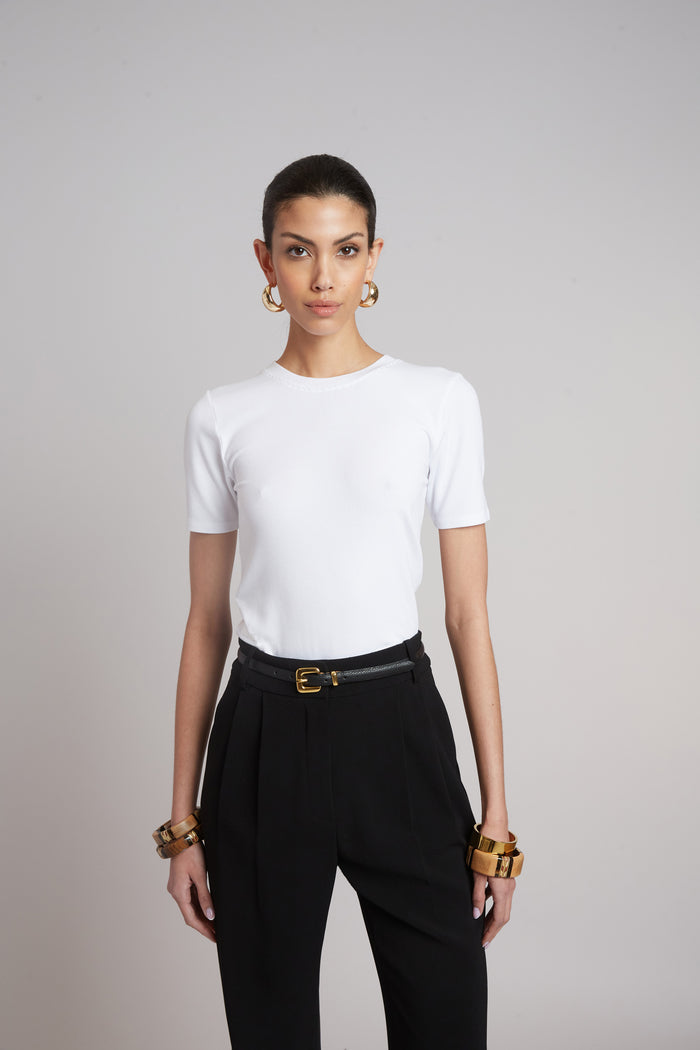 elie tahari Classic Rib Tee WHITE