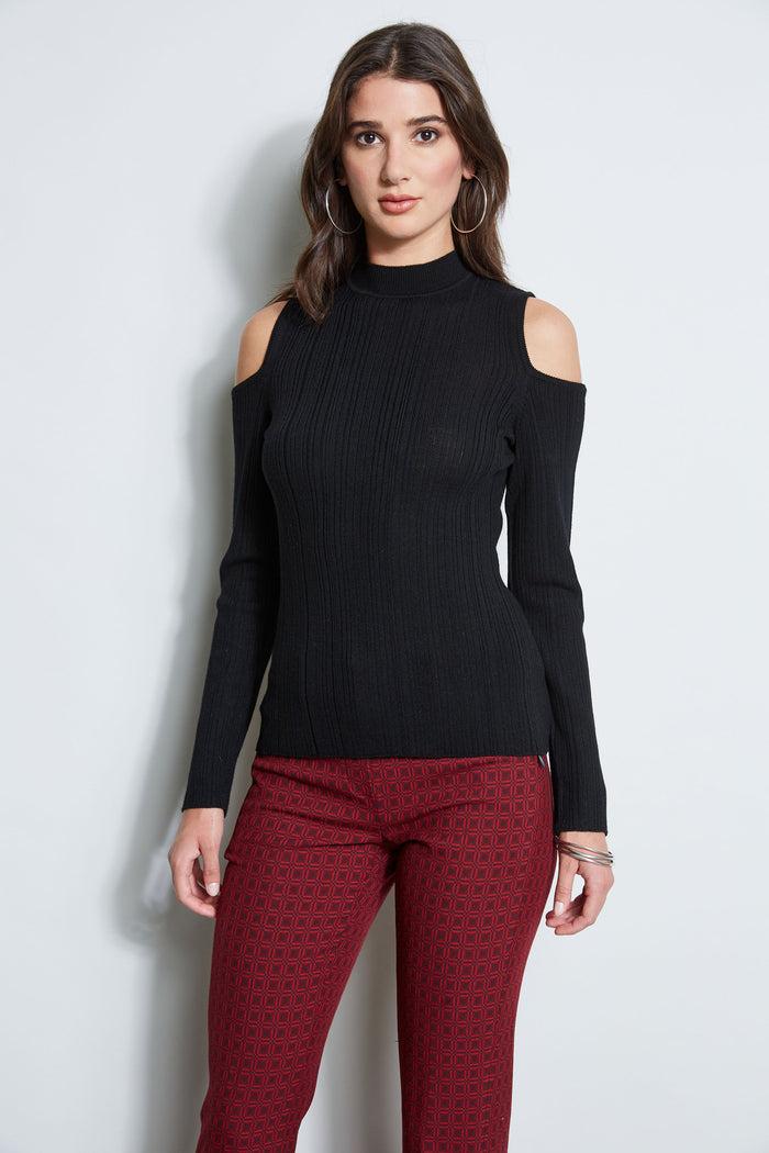 elie tahari Cold Shoulder Mock Neck Sweater BLACK