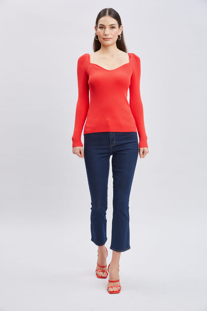 Elie Tahari Contour Neck Rib Sweater HIBISCUS