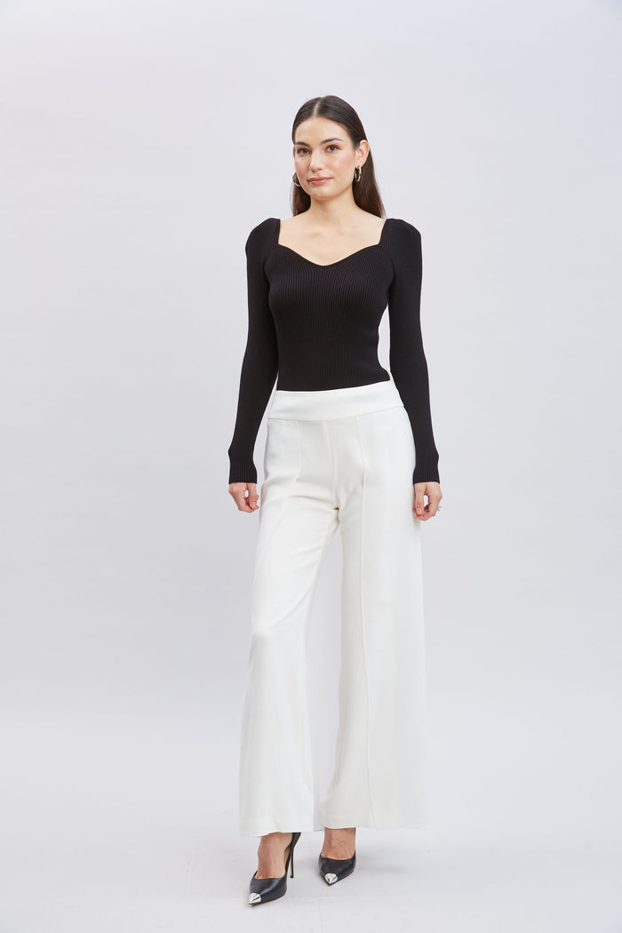 Elie Tahari Contour Neck Rib Sweater Noir