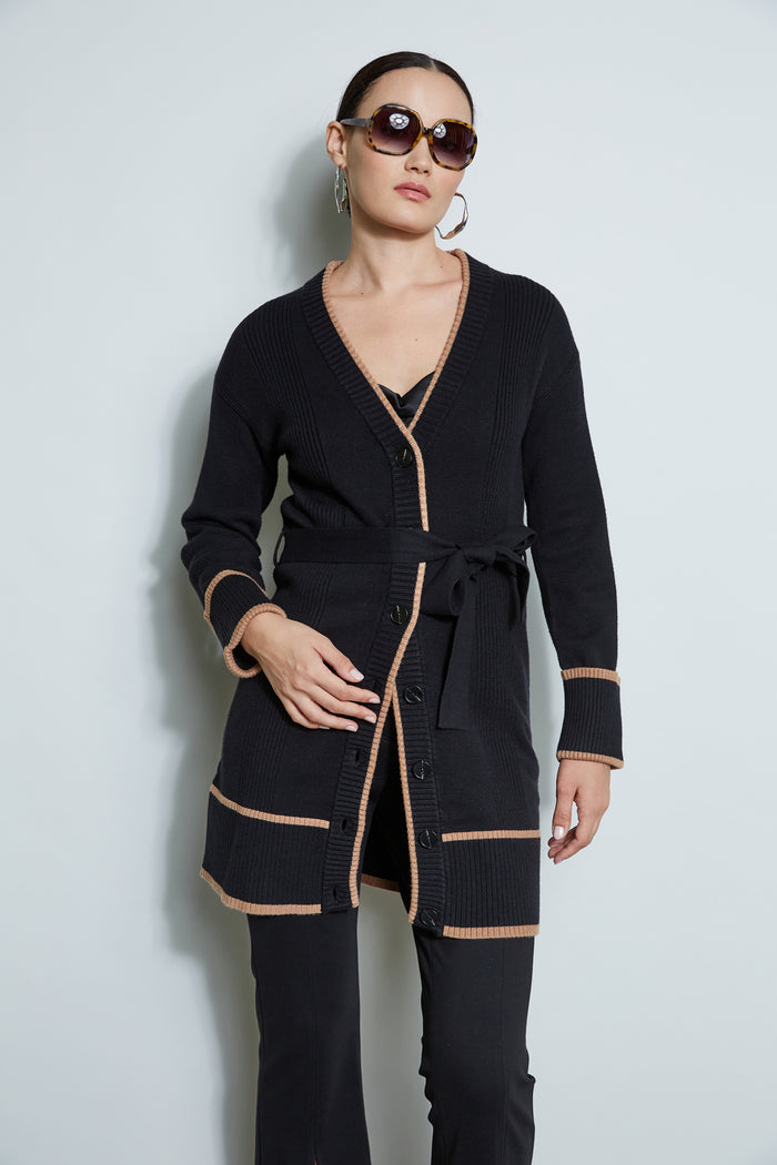 elie tahari Contrast Cardigan NOIR/FOSSIL