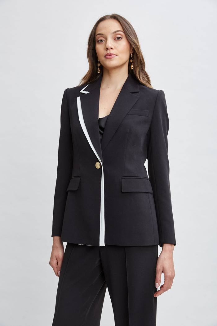 Elie Tahari Contrast Trim Blazer Noir/Sky White