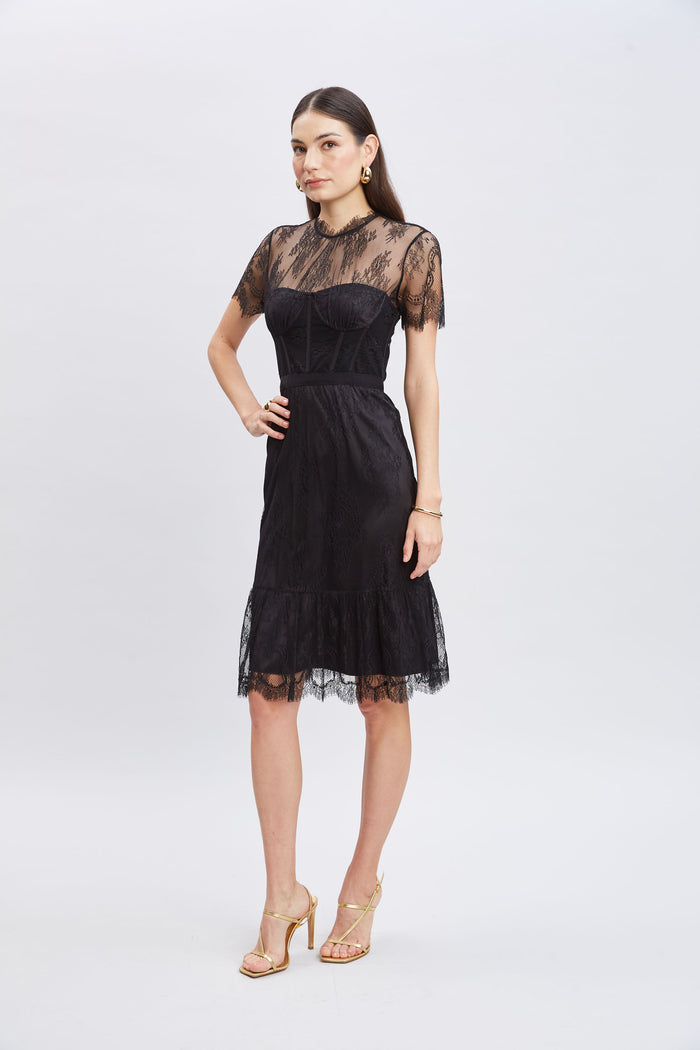 Elie Tahari Corset Lace Dress BLACK