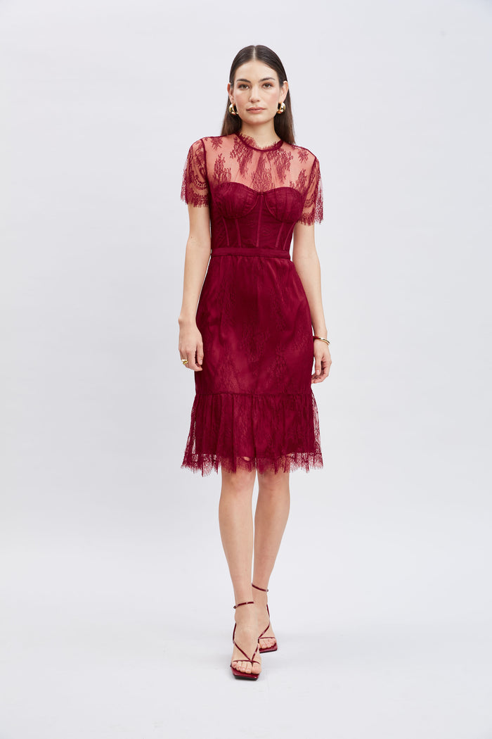 elie tahari Corset Lace Dress SCARLET