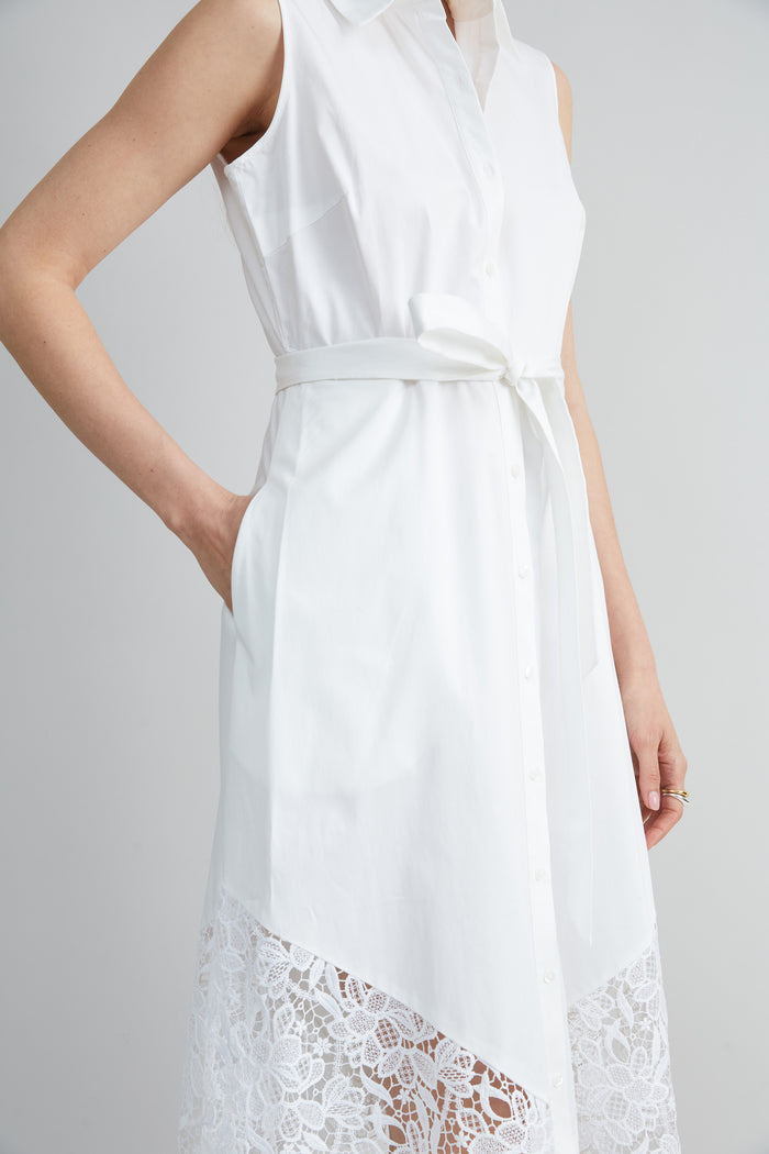 Elie Tahari Cotton Lace Hem Dress WHITE