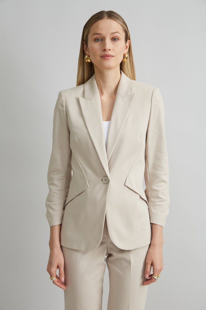 elie tahari Cotton Panel Blazer DRIFTWOOD