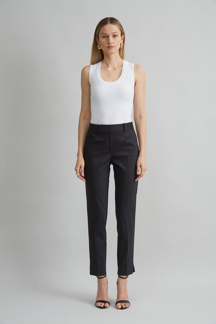 Elie Tahari Cotton Slim Slit Pant BLACK