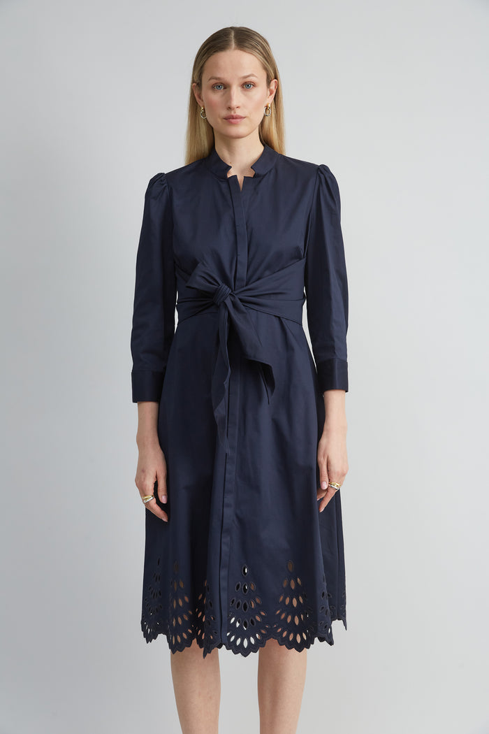 Elie Tahari Cotton Tie Embroidered Dress STARGAZER