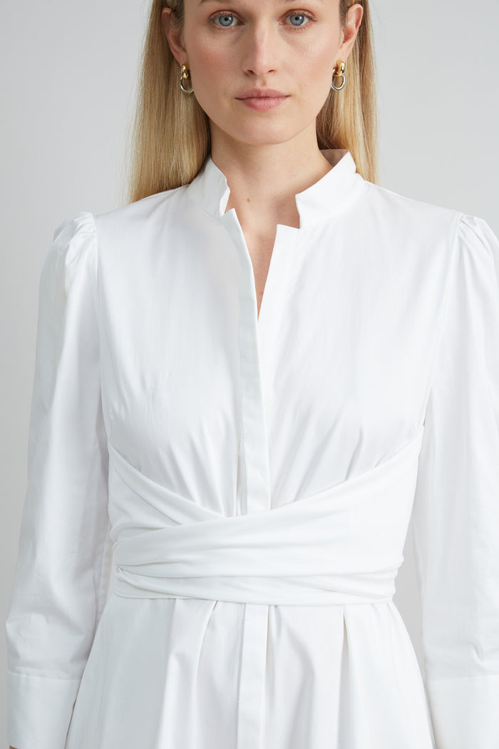 Elie Tahari Cotton Tie Embroidered Dress WHITE