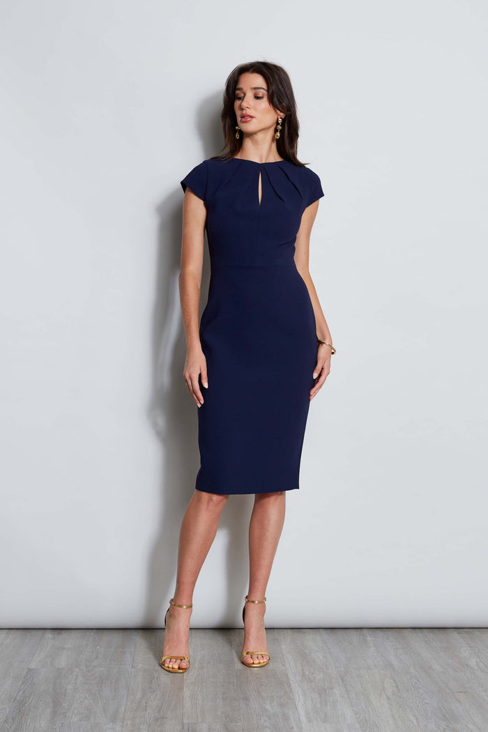 elie tahari Crepe Keyhole Dart Dress GALAXY NAVY