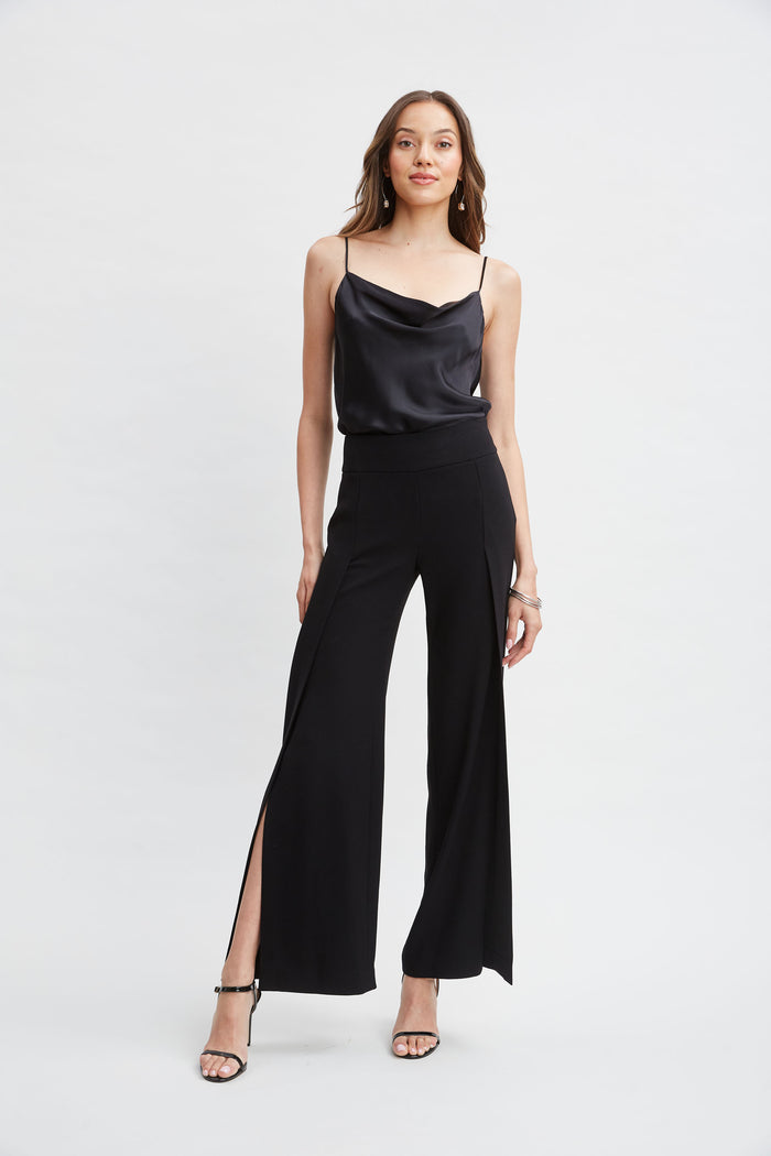 Elie Tahari Crepe Overlay Slit Pant BLACK