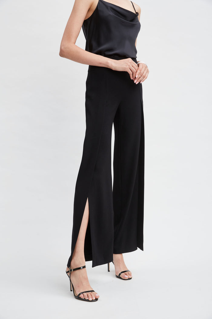 Elie Tahari Crepe Overlay Slit Pant BLACK