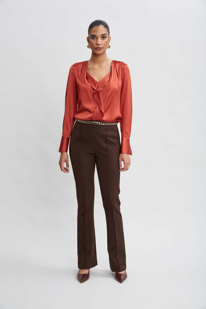 Elie Tahari Crepe Seam Slit Flare Pant WOOD