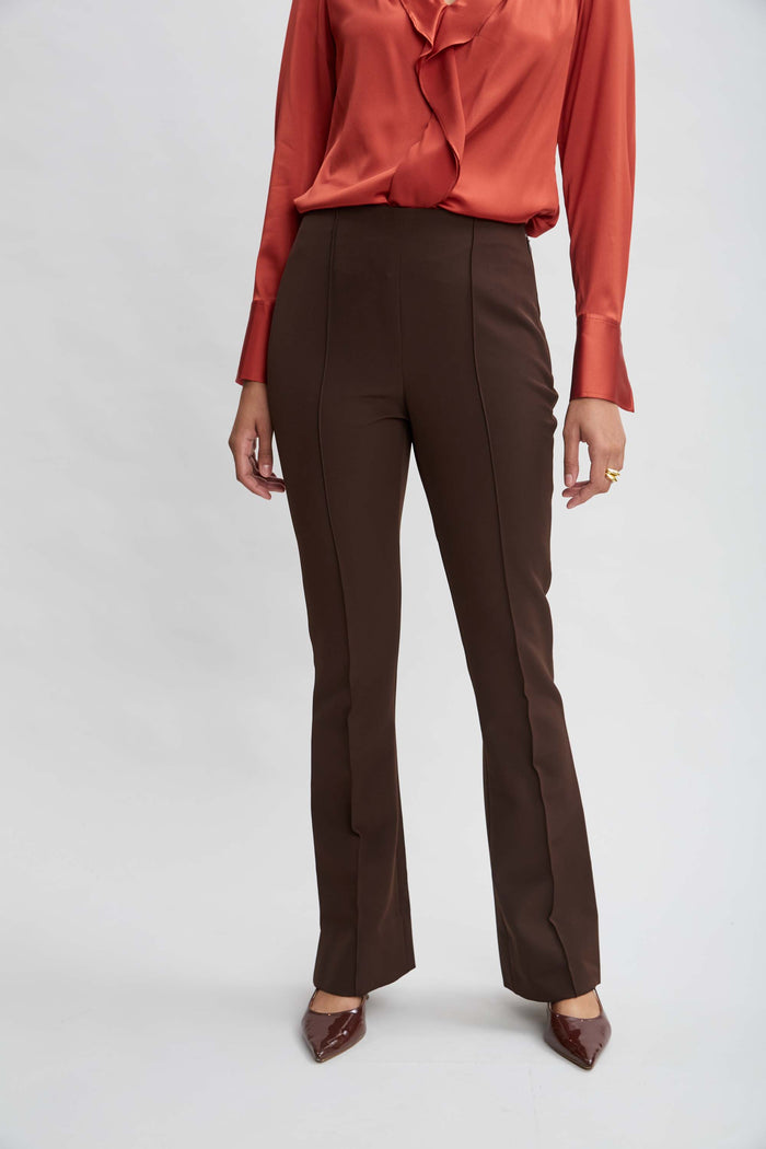 elie tahari Crepe Seam Slit Flare Pant WOOD