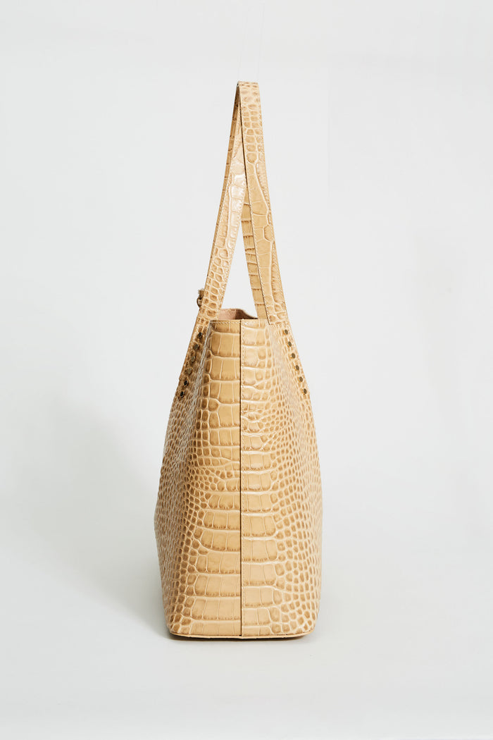 Elie Tahari Crocodile Embossed Leather Tote CAMEL