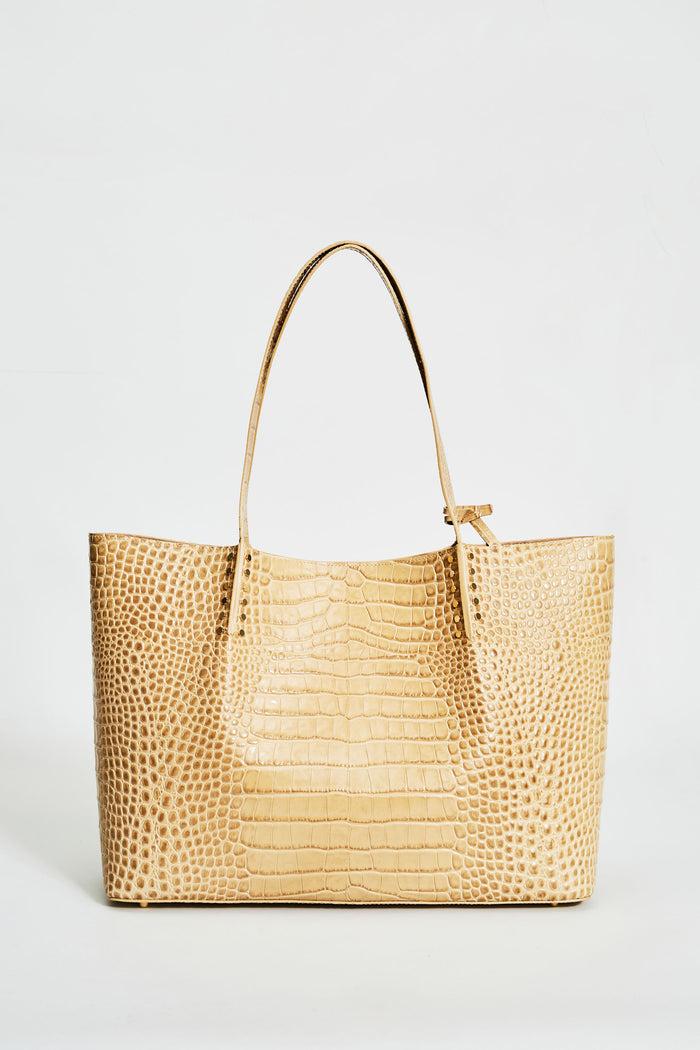 elie tahari Crocodile Embossed Leather Tote CAMEL