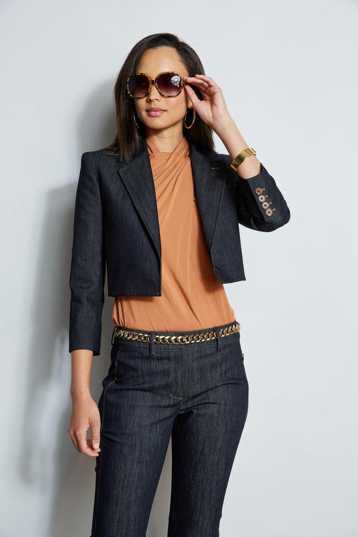 elie tahari Cropped Denim Jacket INDIGO