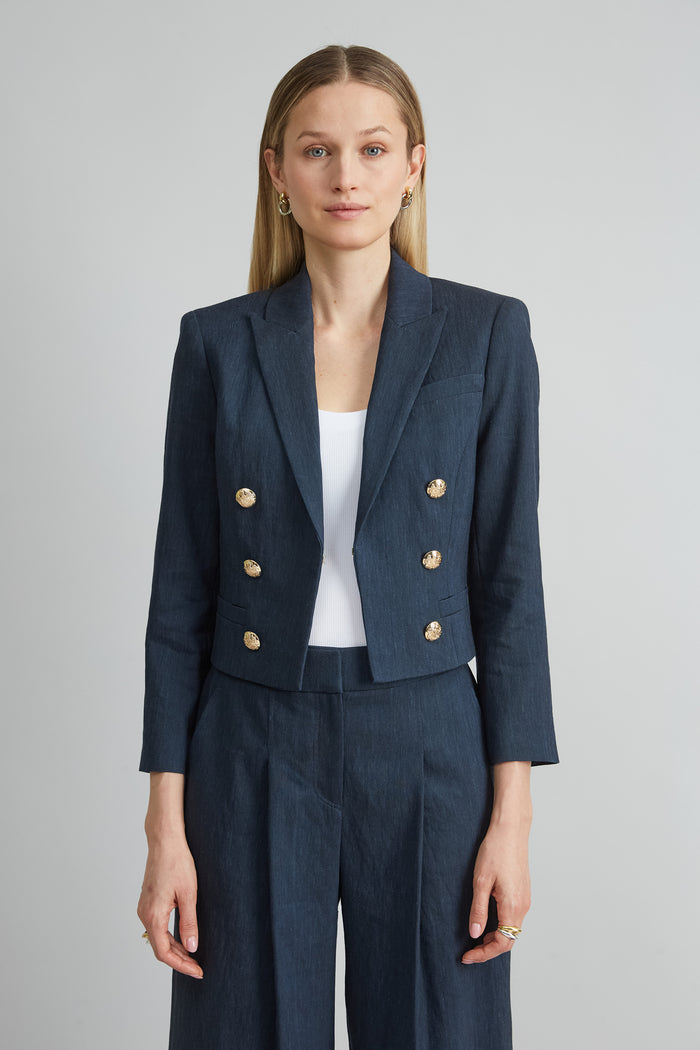 elie tahari Cropped Linen Jacket STARGAZER