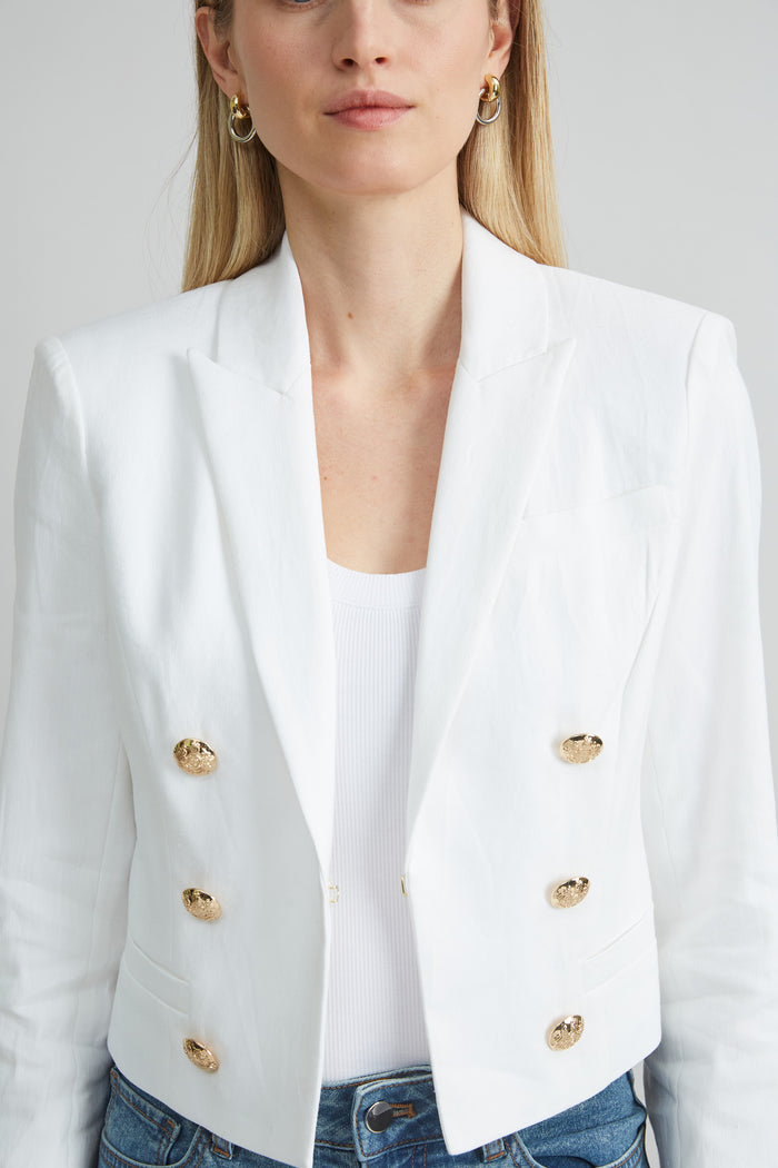Elie Tahari Cropped Linen Jacket WHITE