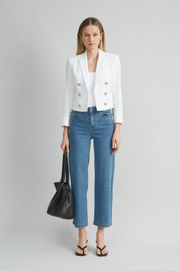 Elie Tahari Cropped Linen Jacket WHITE