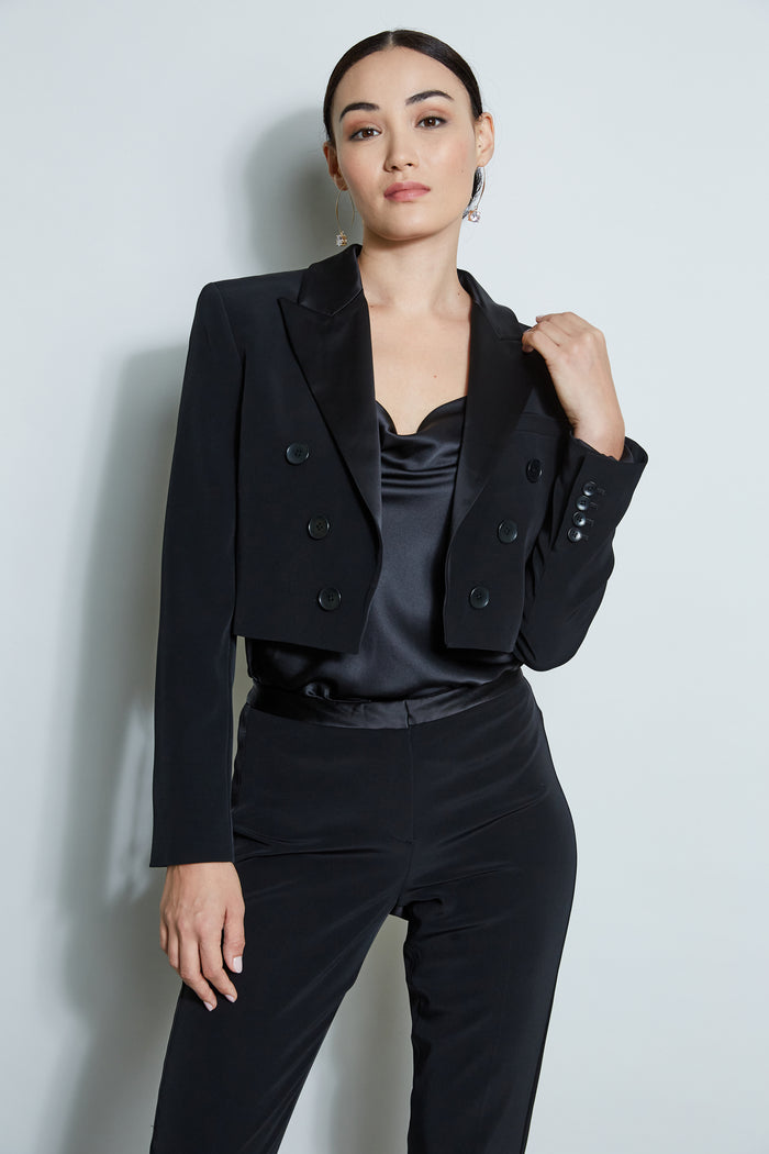 elie tahari Cropped Tuxedo Jacket BLACK