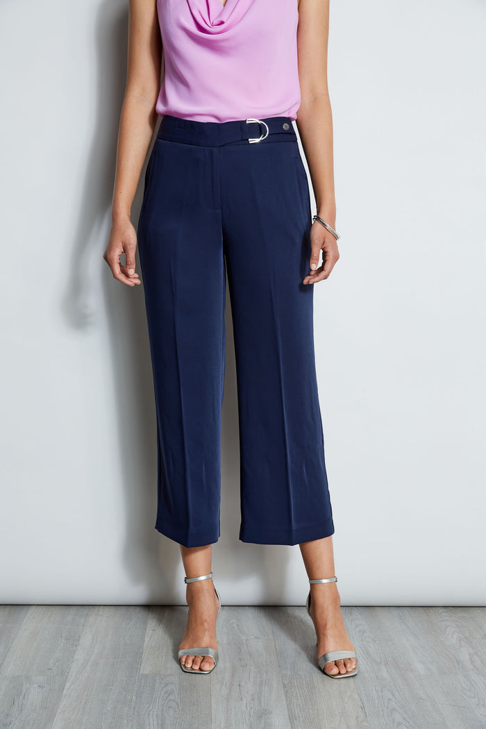 elie tahari Cropped Wide Leg Belted Pant PEACOAT