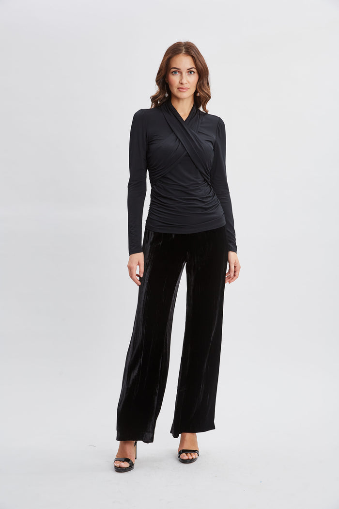 Elie Tahari Crossover Ruched Knit BLACK
