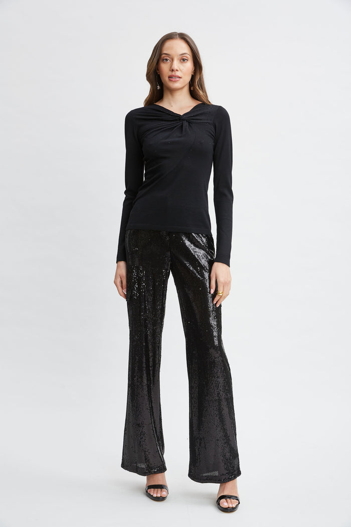 Elie Tahari Crystal Knot Wool Sweater BLACK