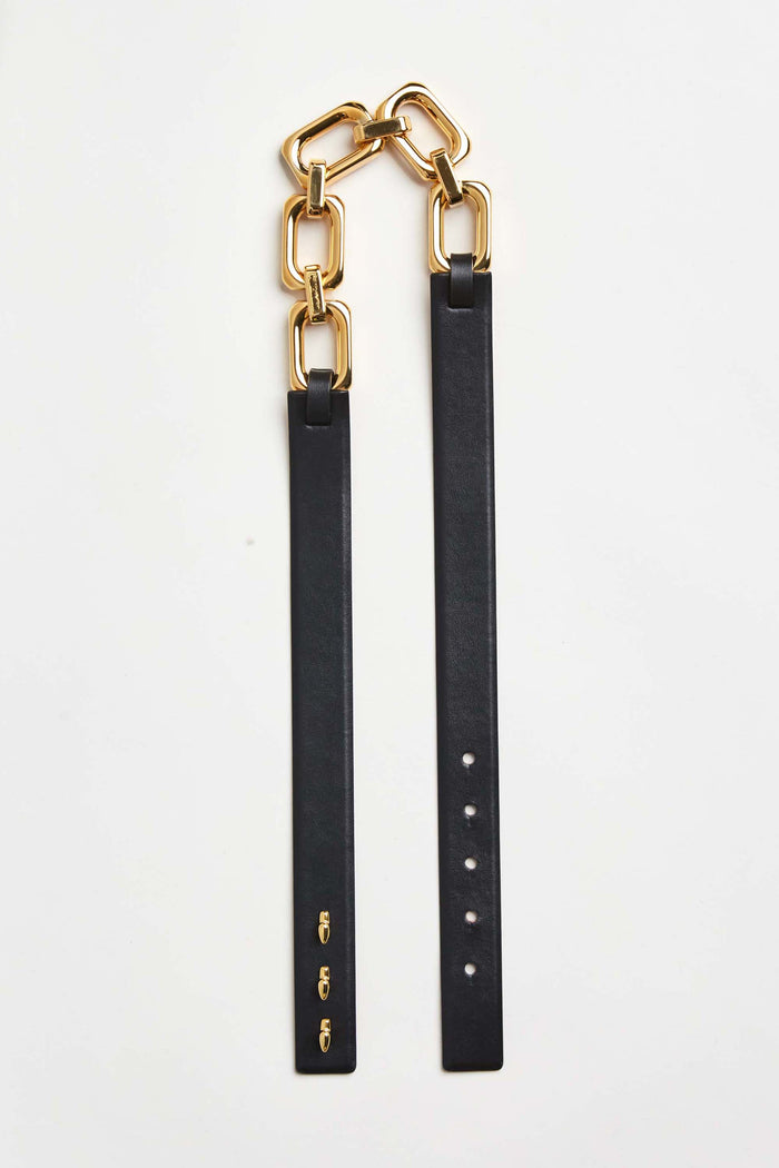 elie tahari Cube Link Belt Black-Gold