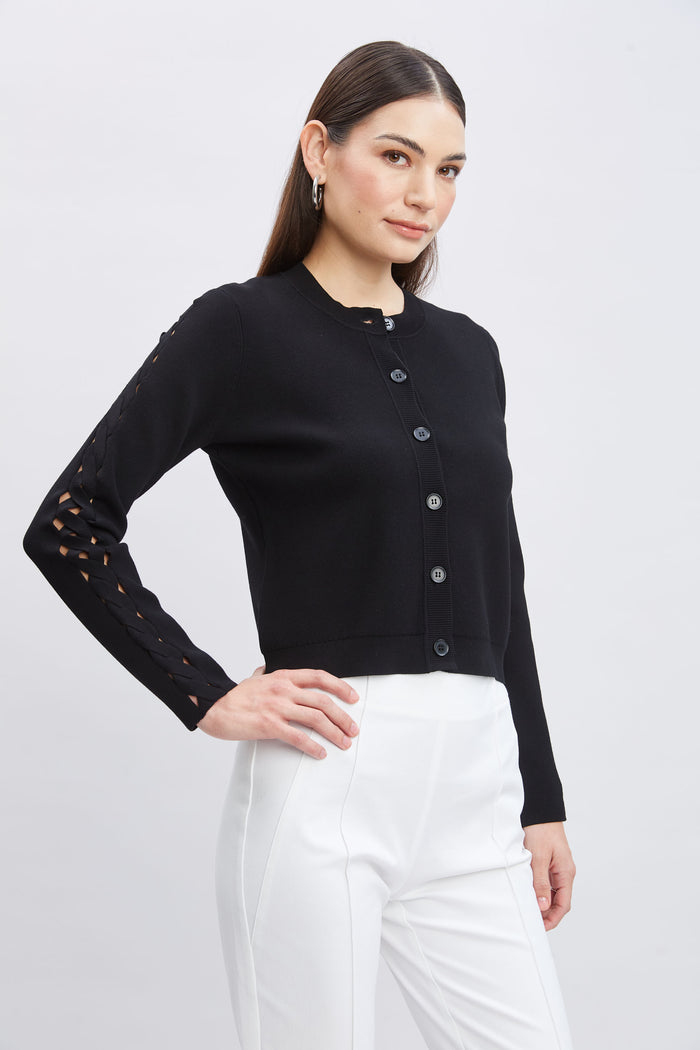 elie tahari Cut Out Cardigan BLACK
